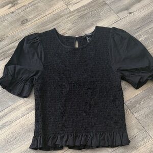 Forever 21 Smocked Puff Sleeve Black Top